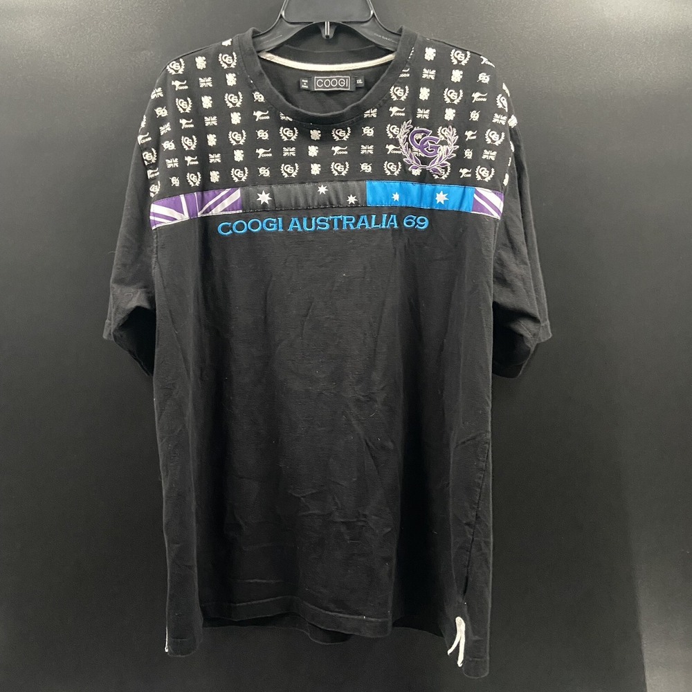 Coogi‎ Australia 69 Men's 2XL Black Blue Purple Embroidered T-shirt